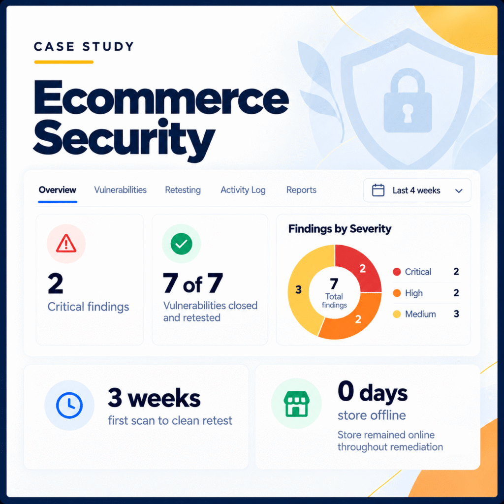 Ecommerce website security case study, 7 of 7 vulnerabilities closed for a Texas online store